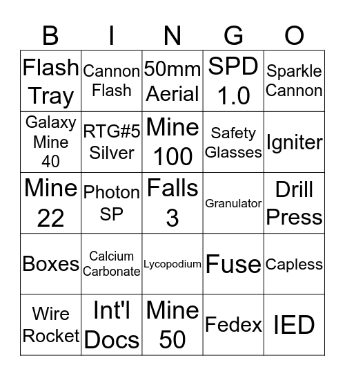Pyro Bingo Card