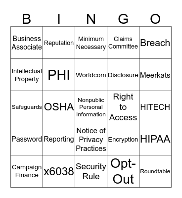 COMPLIANCE BINGO Card