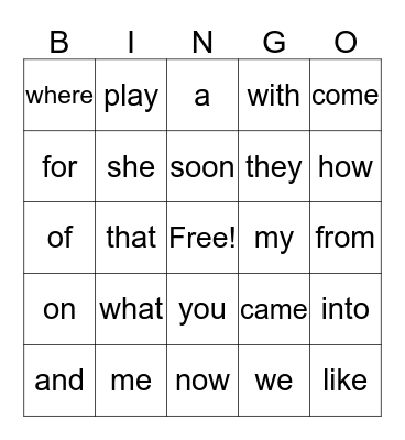 Q1&2 sight words Bingo Card