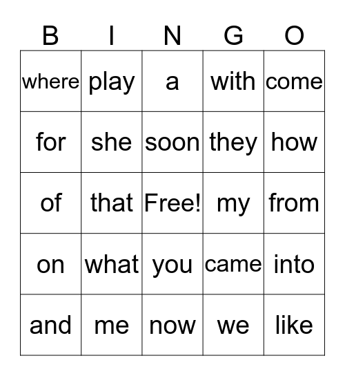 Q1&2 sight words Bingo Card