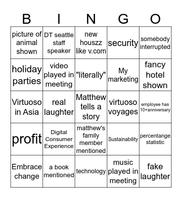 December staff meeting Bingo Card