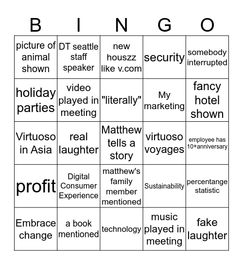 December staff meeting Bingo Card