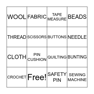 CRAFT Bingo Card