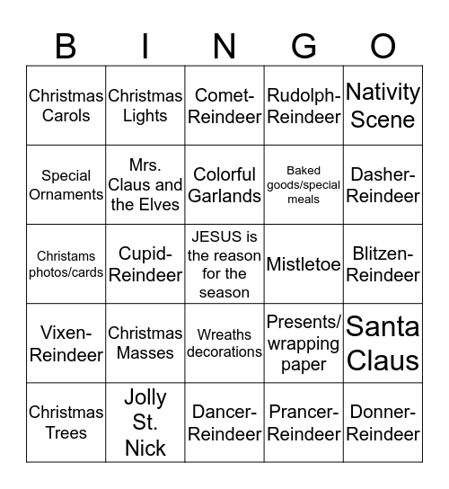 Kupuna Christmas Bingo Card
