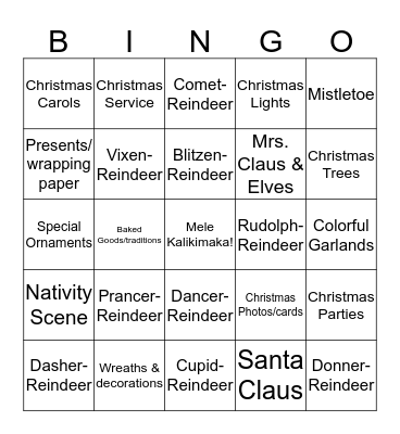 Kupuna Christmas Bingo Card