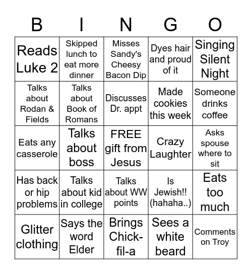 Shane & Jen's Christmas Party 2018 Bingo Card