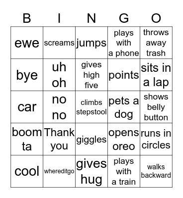 Cory Bingo Card
