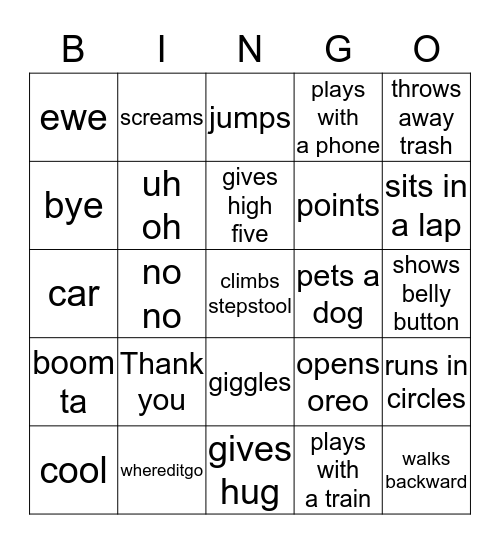 Cory Bingo Card