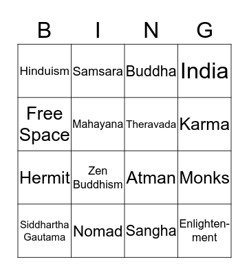 Buddhism Bingo Card