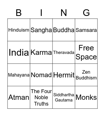 Buddhism Bingo Card