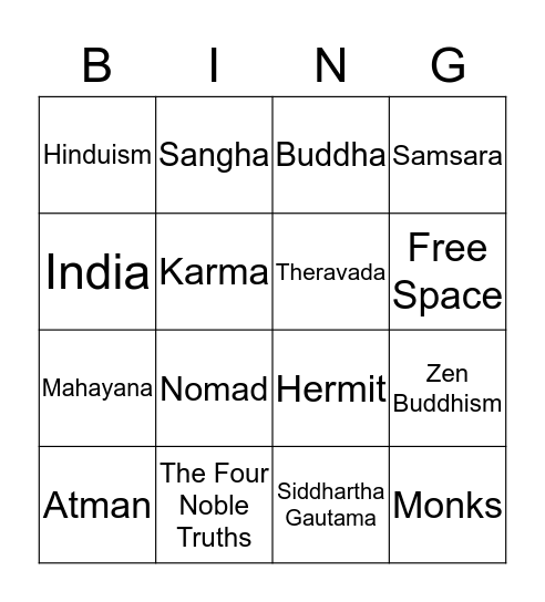 Buddhism Bingo Card