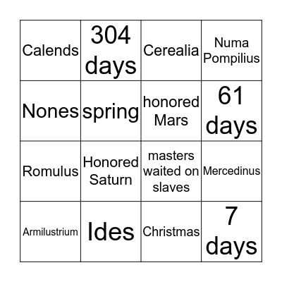 Latin Holidays & Calendar Bingo Card