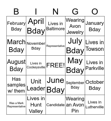 Avon Bingo Card