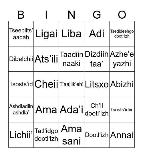 Colors, Numbers and Family Relations Bingo Card