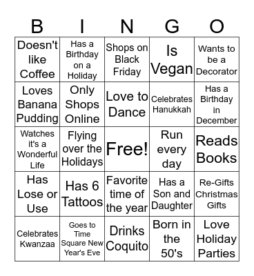 OHO HOLIDAY Bingo Card