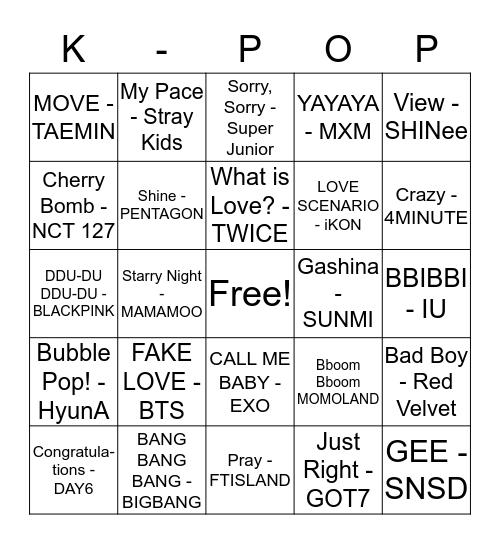 K-POP Bingo Card