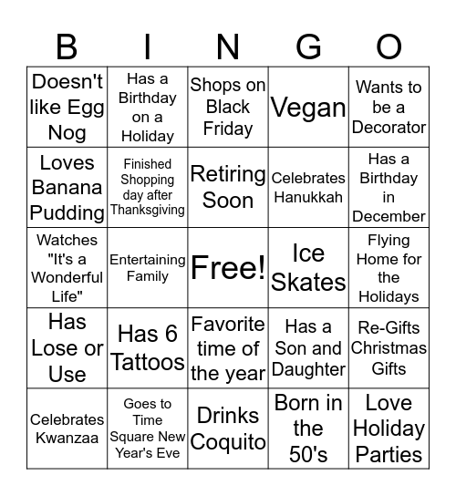 OHO HOLIDAY Bingo Card