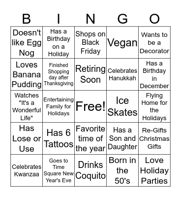OHO HOLIDAY Bingo Card