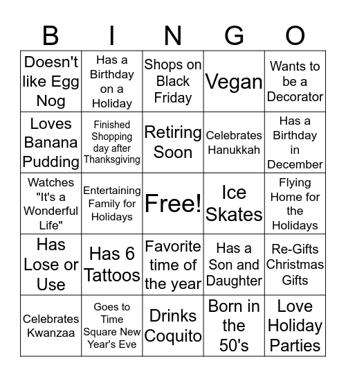 OHO HOLIDAY Bingo Card