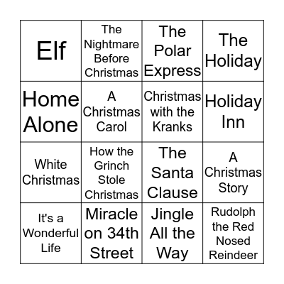 Christmas Movie Bingo Card