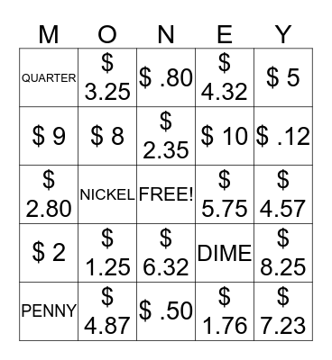Money Bingo! Bingo Card