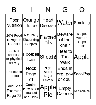 How Sweet It Is: Limiting Sugar Bingo Card