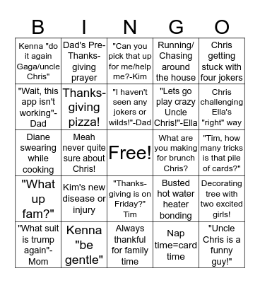 Cline Family Bingo Card