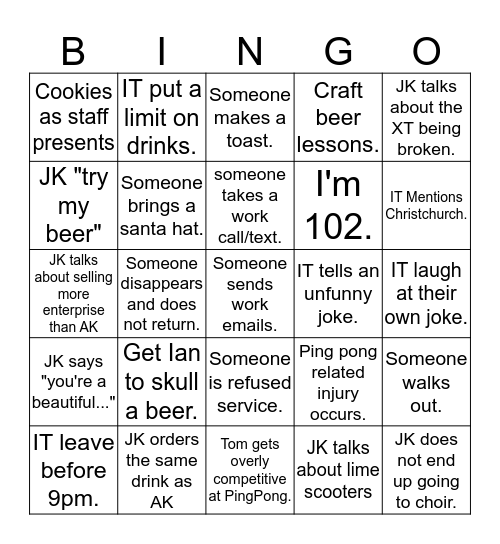 Ferntech Christmas 2018 Bingo Card