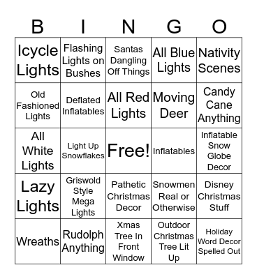 Christmas Light Bingo Card