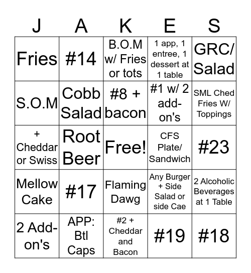 Jake's Server Bingo Card