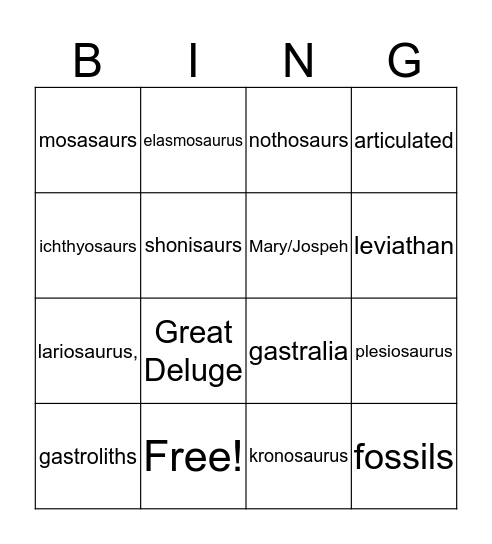 Primeval Reptiles Bingo Card