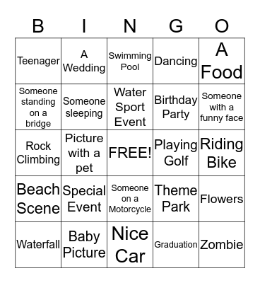 Cell Phone Bingo Card
