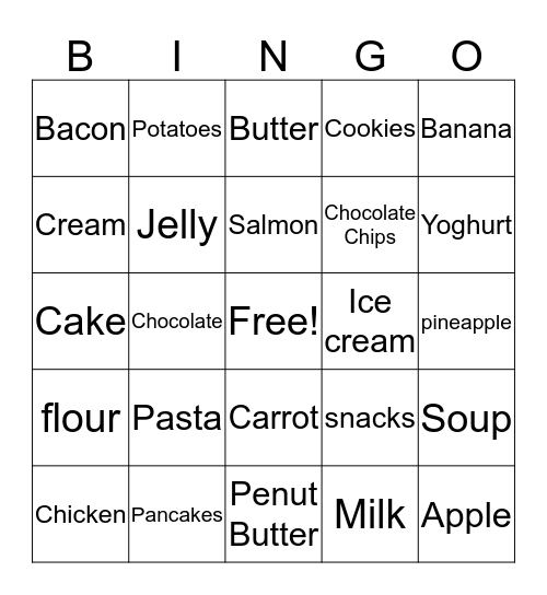 Grocery Store Bingo Card