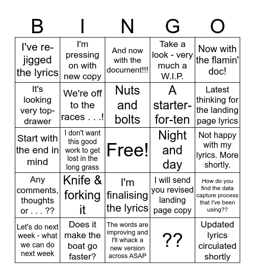 Archemys Bullshit Bingo Card