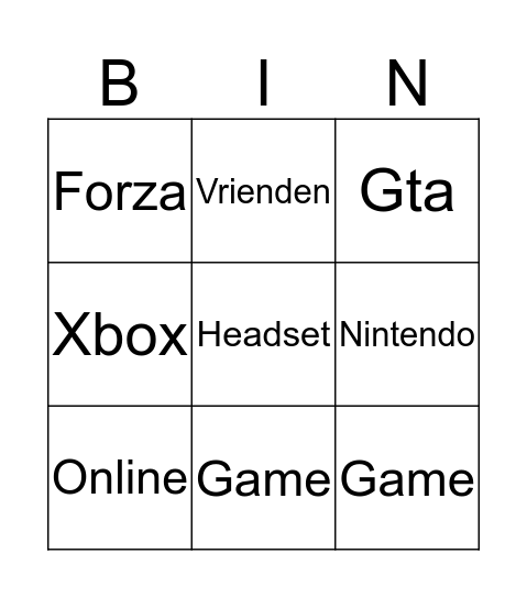 Gaming Bingo Card