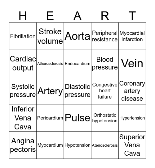 Cardio Bingo Card