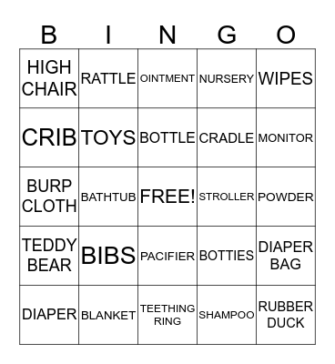 BABY SHOWER BINGO!  Bingo Card