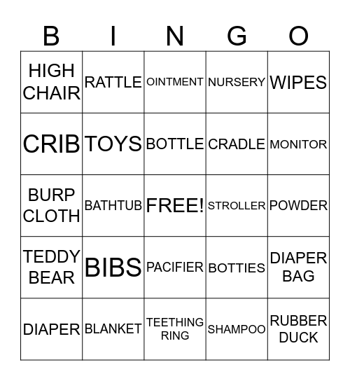 BABY SHOWER BINGO!  Bingo Card
