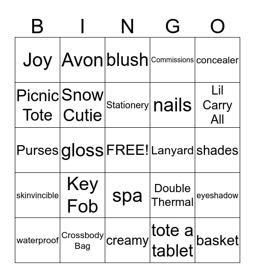 AVON/Thirty-One Bingo Card