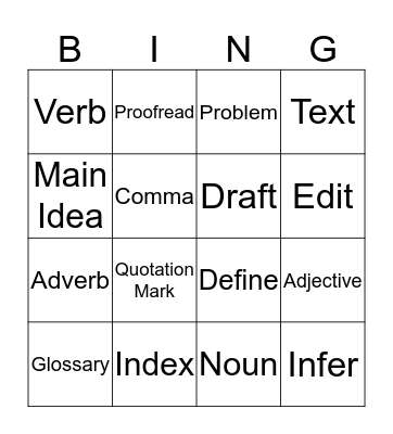 Vocabulary 1 Bingo Card