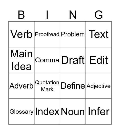 Vocabulary 1 Bingo Card