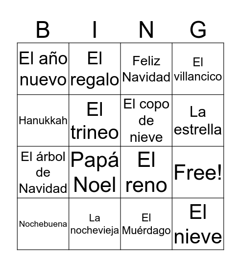 Winter Word Bingo Card