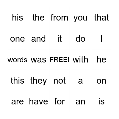 1st Grade Sight Words Bingo Card