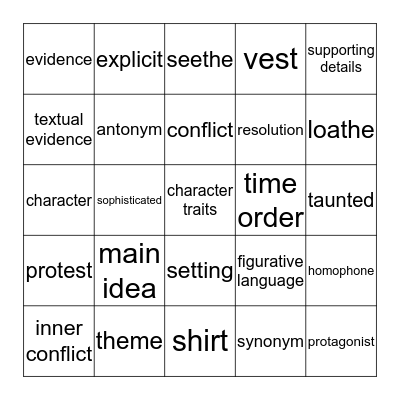 Prefixes Bingo Card