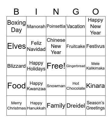 2018 Holiday Luncheon Bingo Card