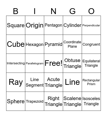 Geometry Bingo Card