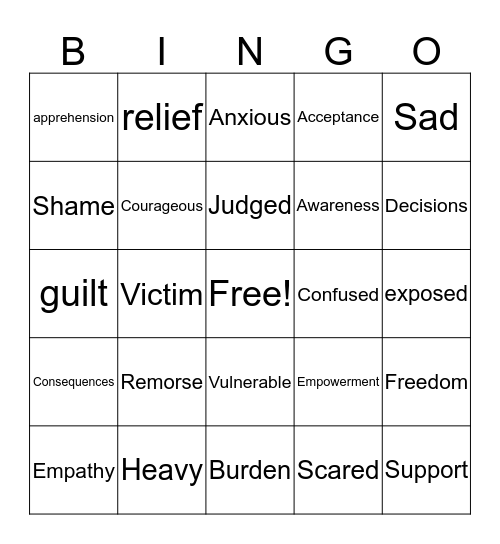 Empathy Awareness Bingo Card