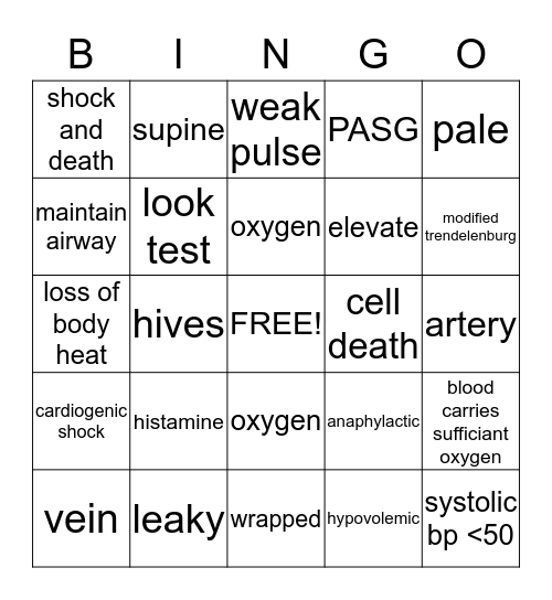 Shock Bingo Card