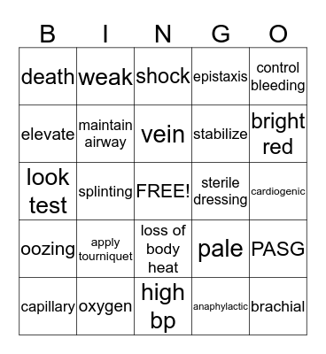 Shock  Bingo Card