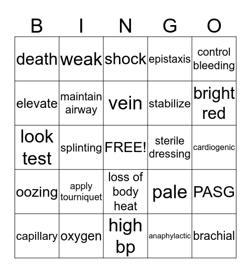 Shock  Bingo Card